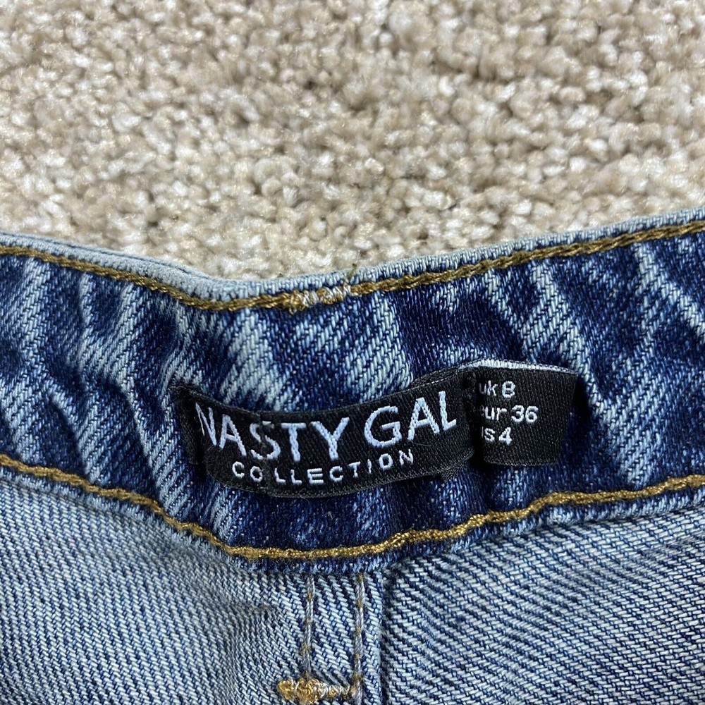 Nasty Gal Womens High Rise Destroyed Mom Jeans US 4 Medium Wash Distressed - Picture 4 of 9